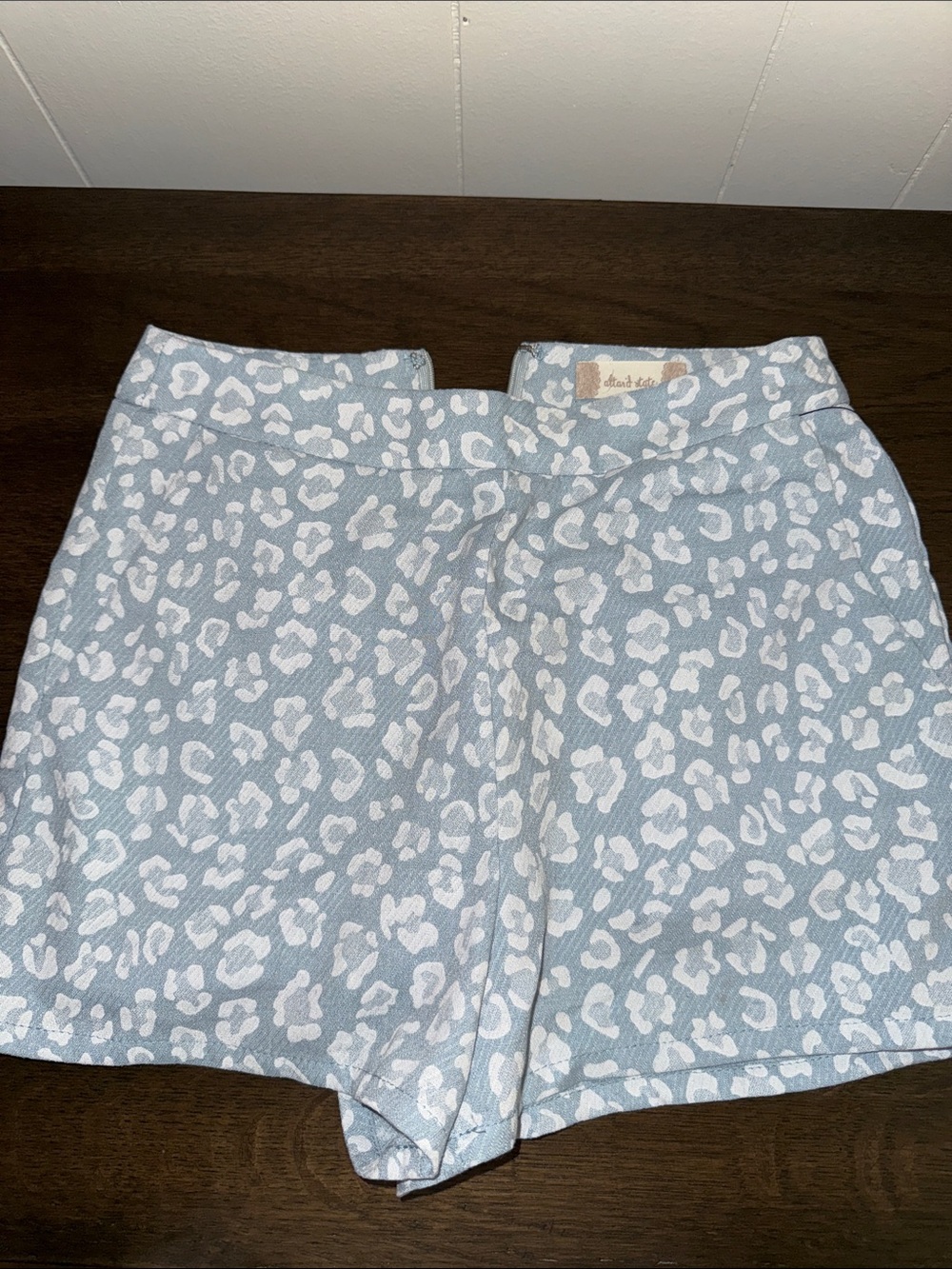 Altar'd State Light Blue & White Leopard High-Waist Shorts